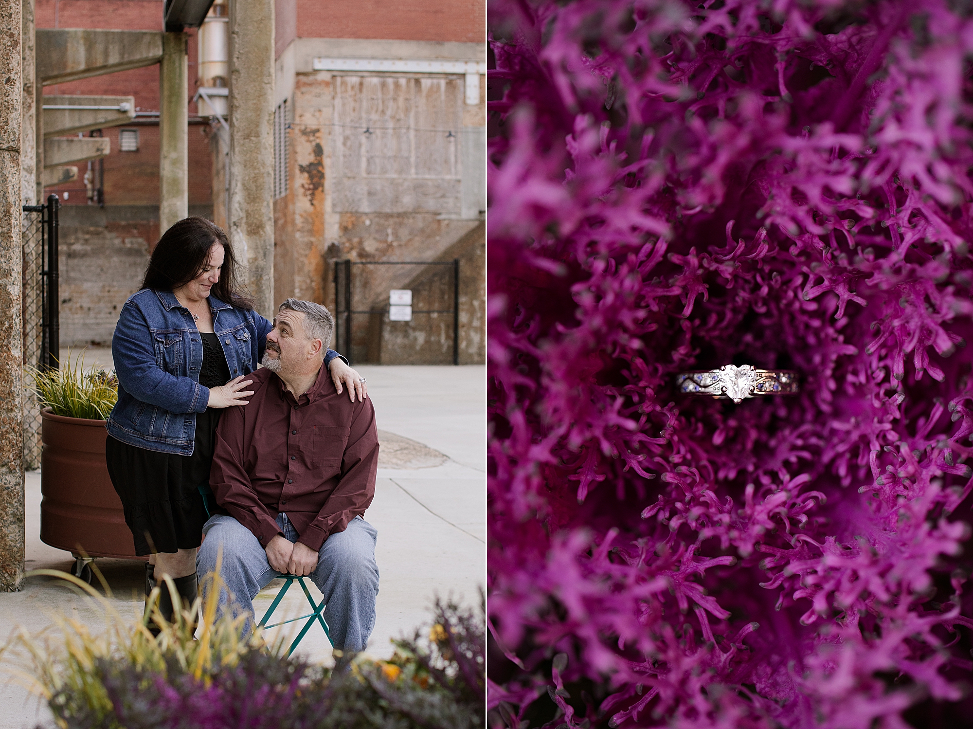 purple floral ring shot engagement ring