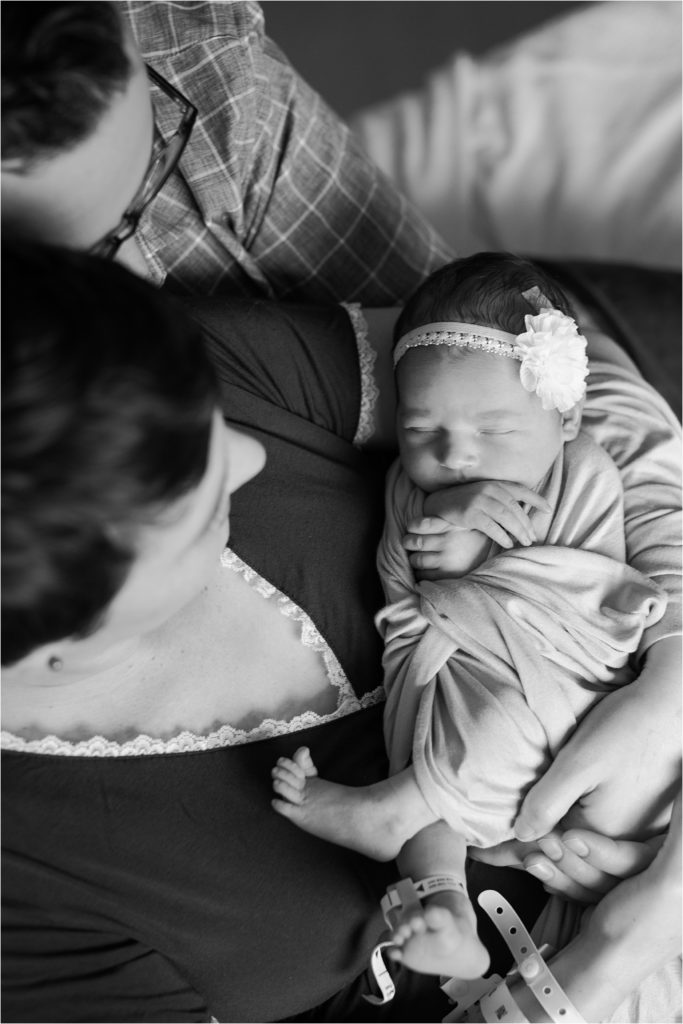 black and white arial newborn